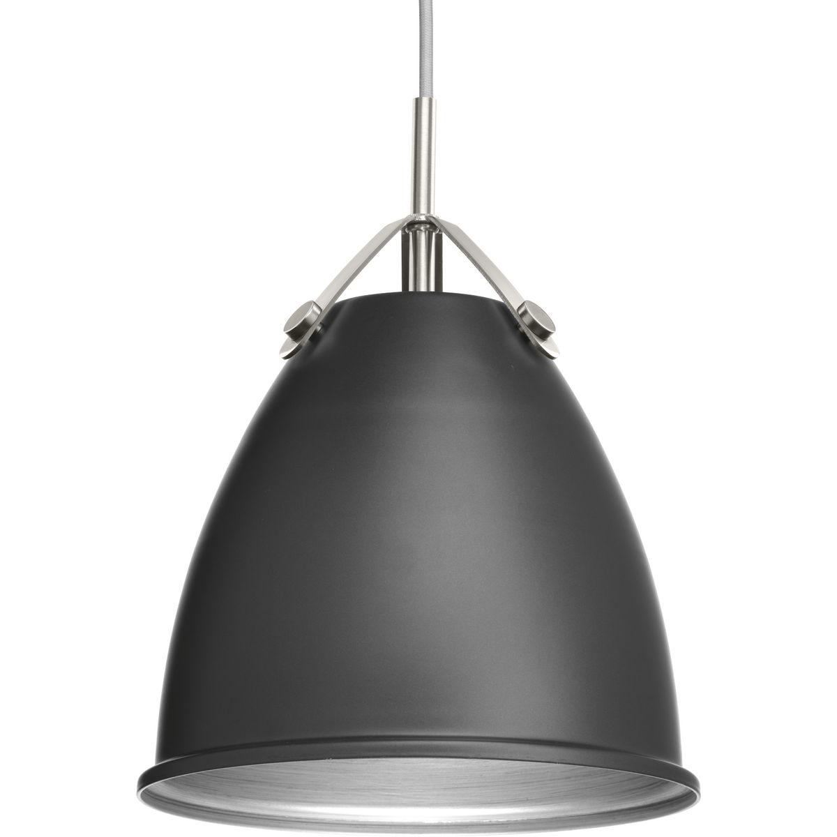 Tre is a classic metal shade 10 in pendant with an updated combination of a Graphite dome and Brushed Nickel accents. A tri-arm support adds a sense of architectural and industrial detailing, while the vented shade allows for both downward and upward illumination. Light reflects off the inside of the Vintage Silver shade to provide the final finish effect.
