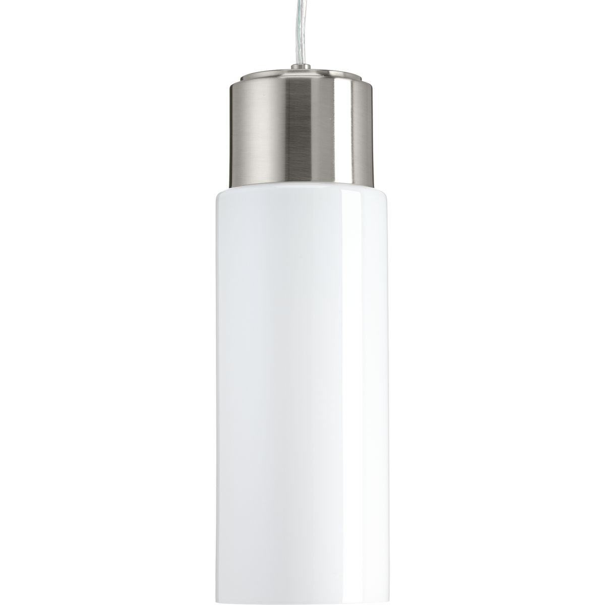 These timeless and classic LED pendants feature designer oriented details and cylindrical polished opal glass. Can be displayed singularly or in groupings of two or more in a variety of spaces, such as Modern Farmhouse, Coastal and Mid-Century Modern environments. Brushed Nickel finish.
