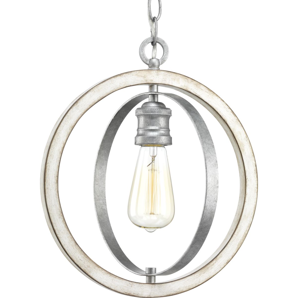 The Conestee mini-pendant collection features a stunning armillary-style frame. Dual tone finish combination of Galvanized with antique white accents While Conestee is ideal for Rustic Farmhouse or Urban Industrial home environments, it can also be paired with a number of Coastal-inspired fixtures to complement natural wood materials.