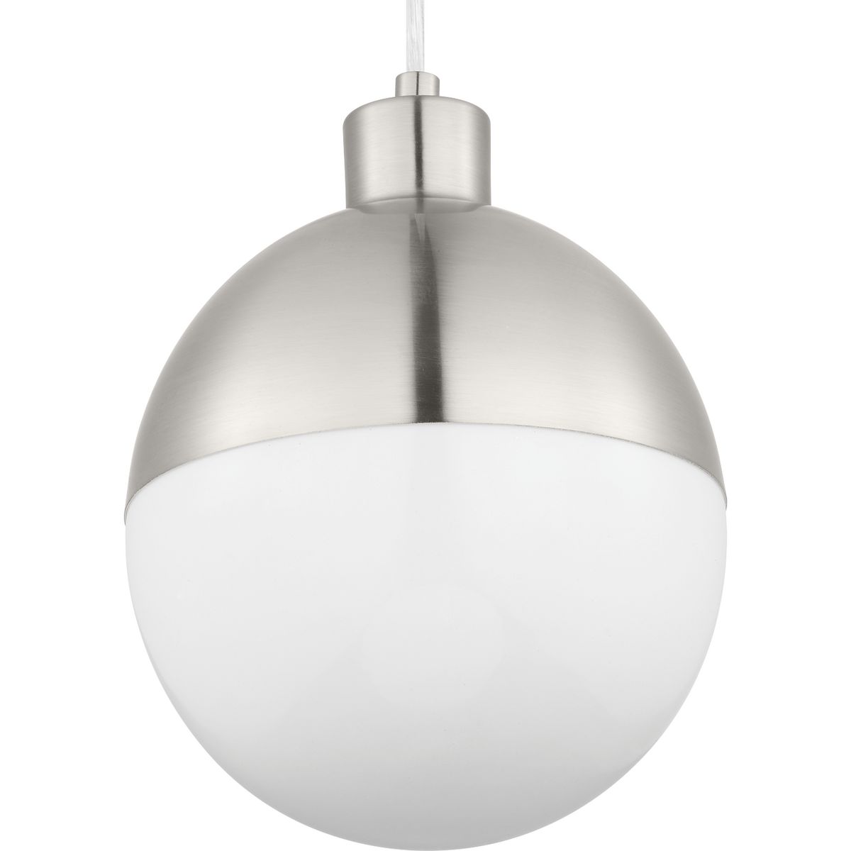Distinctive Classic globe pendants are accented by striking metal caps over an opal glass shade. This pendant is ideal for Modern, Mid-Century or Farmhouse interior design styles. These versatile pendants can be displayed singularly or in groupings of two or more by mixing and matching finish options and lengths to create custom lighting designs for the home. Complimented by a Brushed Nickel finish.