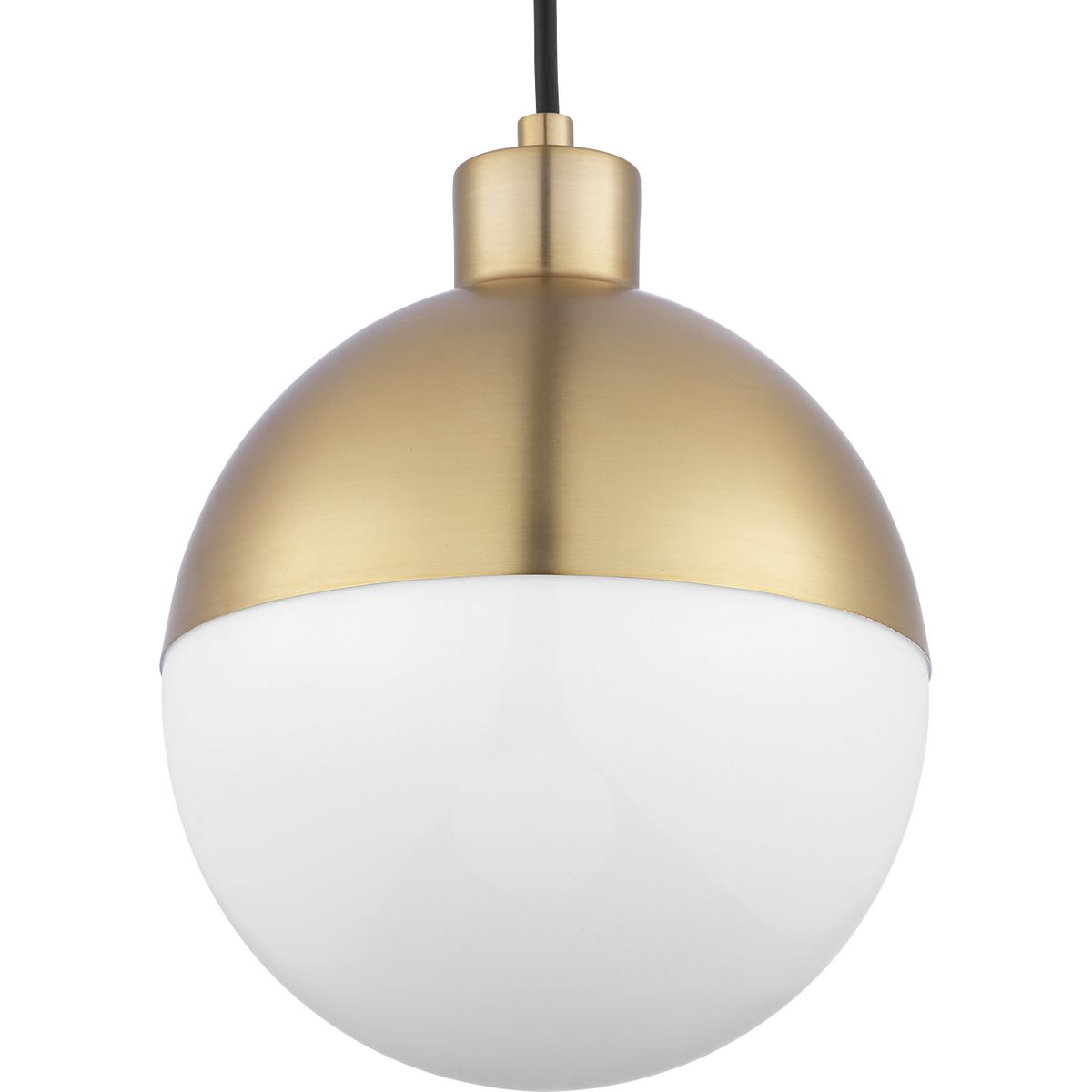 Distinctive Classic globe pendants are accented by striking metal caps over an opal glass shade. This pendant is ideal for Modern, Mid-Century or Farmhouse interior design styles. These versatile pendants can be displayed singularly or in groupings of two or more by mixing and matching finish options and lengths to create custom lighting designs for the home. Complimented by a Brushed Bronze finish.