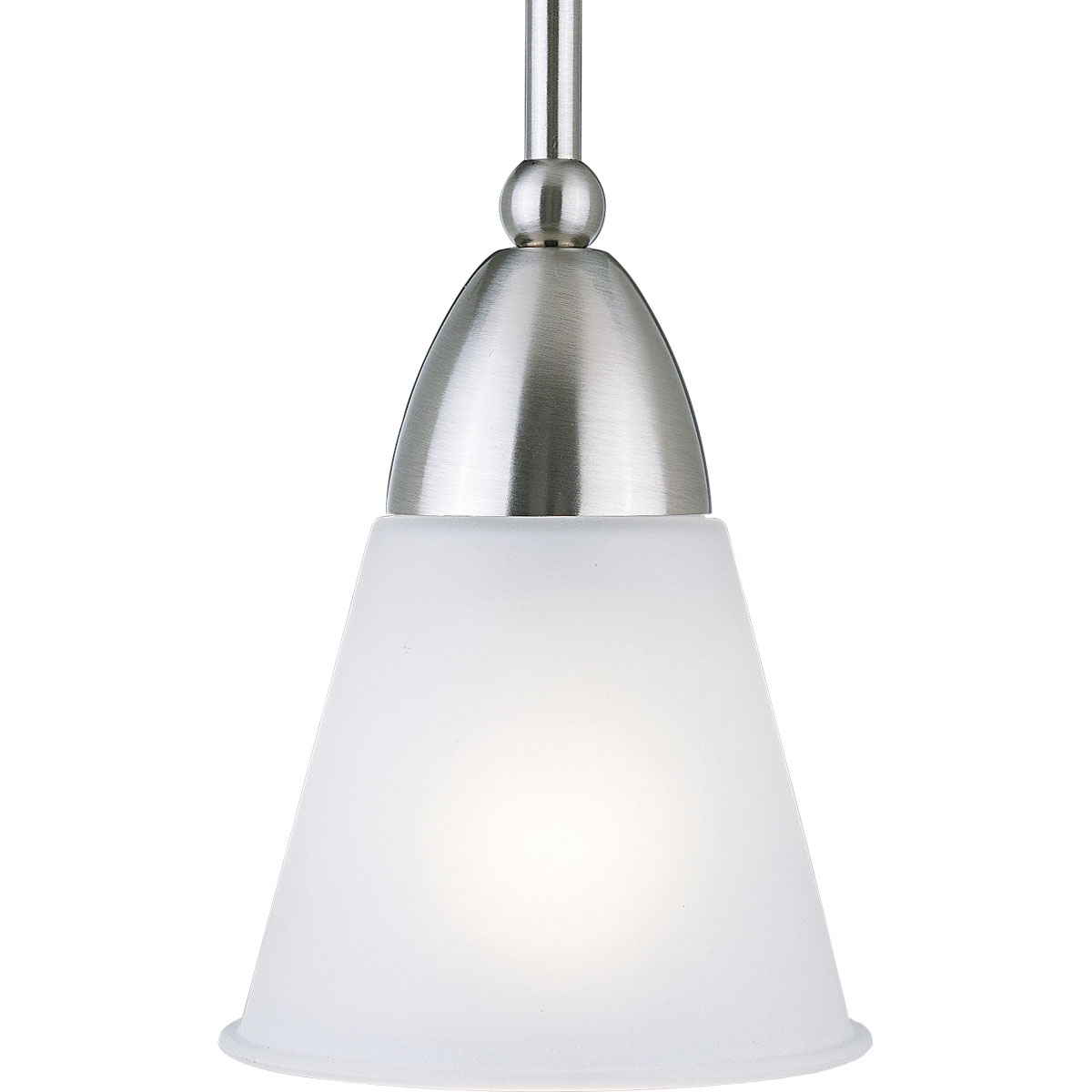 Sleek one-light stem-hung mini-pendant with etched glass shade. Canopy has a hang straight (90 degree) swivel for the stem.