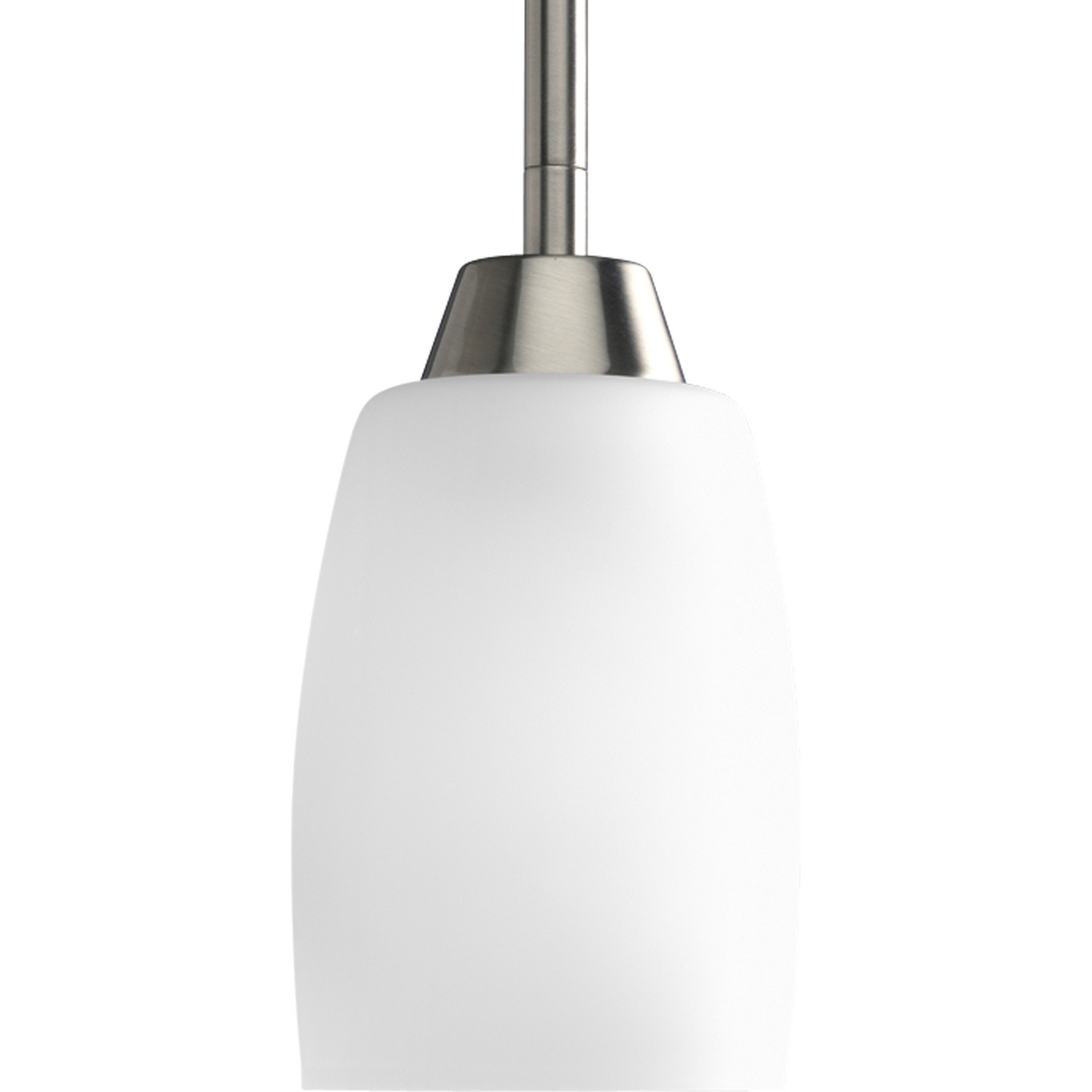 The Wisten Collection features sweeping arcs framing elegant, tapered glass shades. Cool and modern with a casual flair, Wisten provides a signature look to any room. One-light mini-pendant with etched glass in a Brushed Nickel finish.