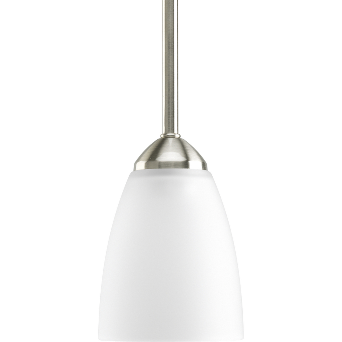 Gather possesses a smart simplicity to complement today's home. This one-light mini-pendant contains etched glass shades which add distinction and provide pleasing illumination to your room. Complimented by a Brushed Nickel finish.