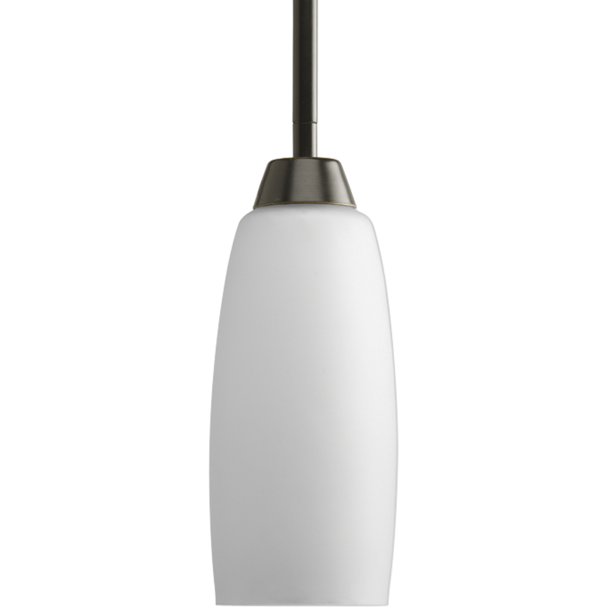 The Wisten Collection features sweeping arcs framing elegant, tapered glass shades. Cool and modern with a casual flair, Wisten provides a signature look to any room. Universal style for use with fans that accept an accessory light. One-light mini-pendant with elegant arm and etched glass incorporates a minimalist design style and represents a shift in trends to highlight a less complicated, clean design.