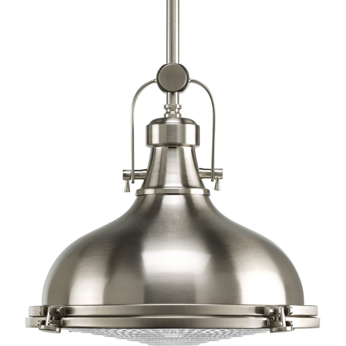 The one-light 12 in pendant features industrial roots in both form and function. The Oil Brushed Nickel finish highlight the high-quality prismatic glass which adds to the historical aesthetic. Antique style fixture includes a hinge-locking nautical design. Perfect above a kitchen island in pairs or threes, use for additional ambience or task lighting in, breakfast nooks, islands, offices, and dining rooms or anywhere a pendant light can be placed. 3000k, 90+ CRI 1,211 lumens 71.2 lumens/watt per module (source).