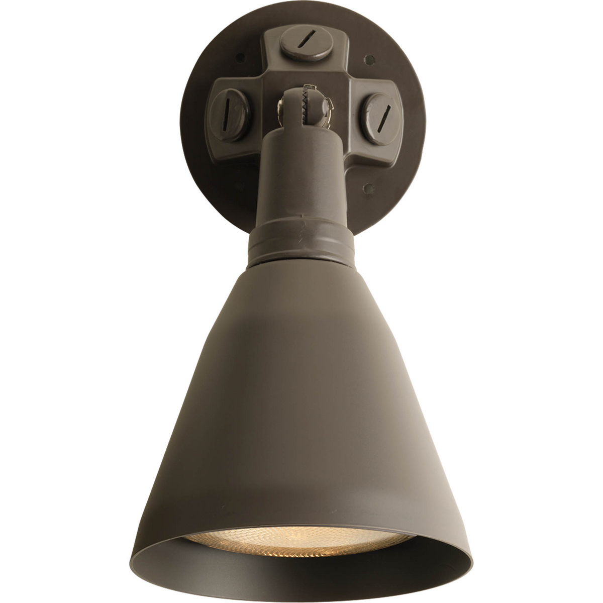 Outdoor adjustable swivel floodlight in a painted Antique Bronze finish and solid Aluminum construction.