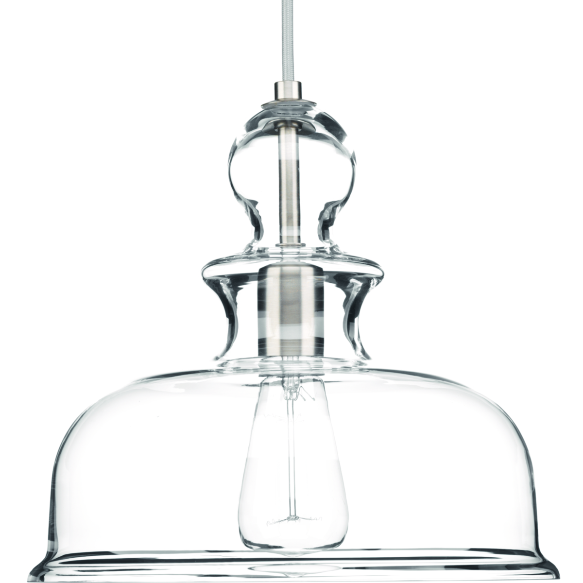 Inspired by the stacked modern elements of items found in Parisian boutiques, Staunton's chess piece dome silhouette offers a signature focal point. A hint of Brushed Nickel peeks through the clear glass. The multiple shapes and glass options offers the ability to mix and match for customized look.