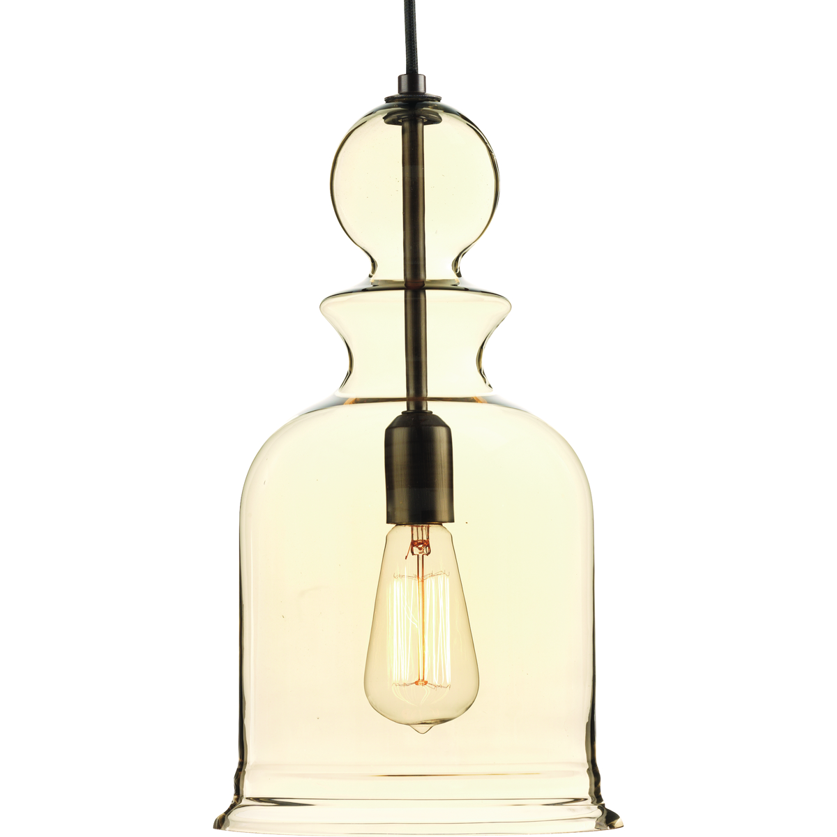 Inspired by the stacked modern elements of items found in Parisian boutiques, Staunton's chess piece bell silhouette offers a signature focal point. A hint of the Antique Bronze finish peeks through the clear champagne glass. The multiple shapes and glass options offers the ability to mix and match for customized look.
