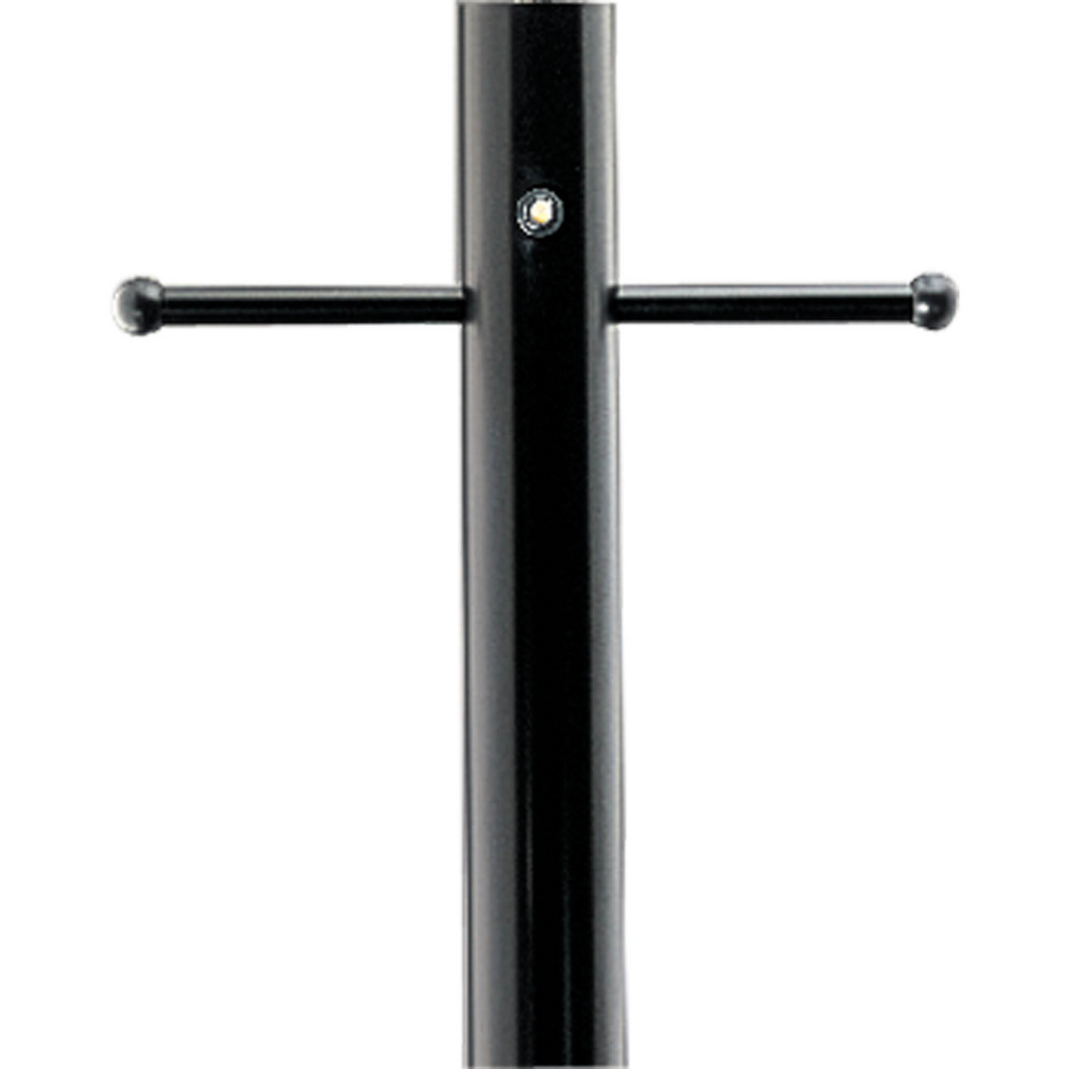 Surround your home with decorative posts to add style and security for years to come. 3 in posts fit Progress Lighting decorative lanterns. Post can be cut to desired length. This aluminum post will make a perfect addition to your home needs. 7' Aluminum Post with ladder rets and photocell with automatically turns lantern on at dusk and off at dawn in a Black  finish.