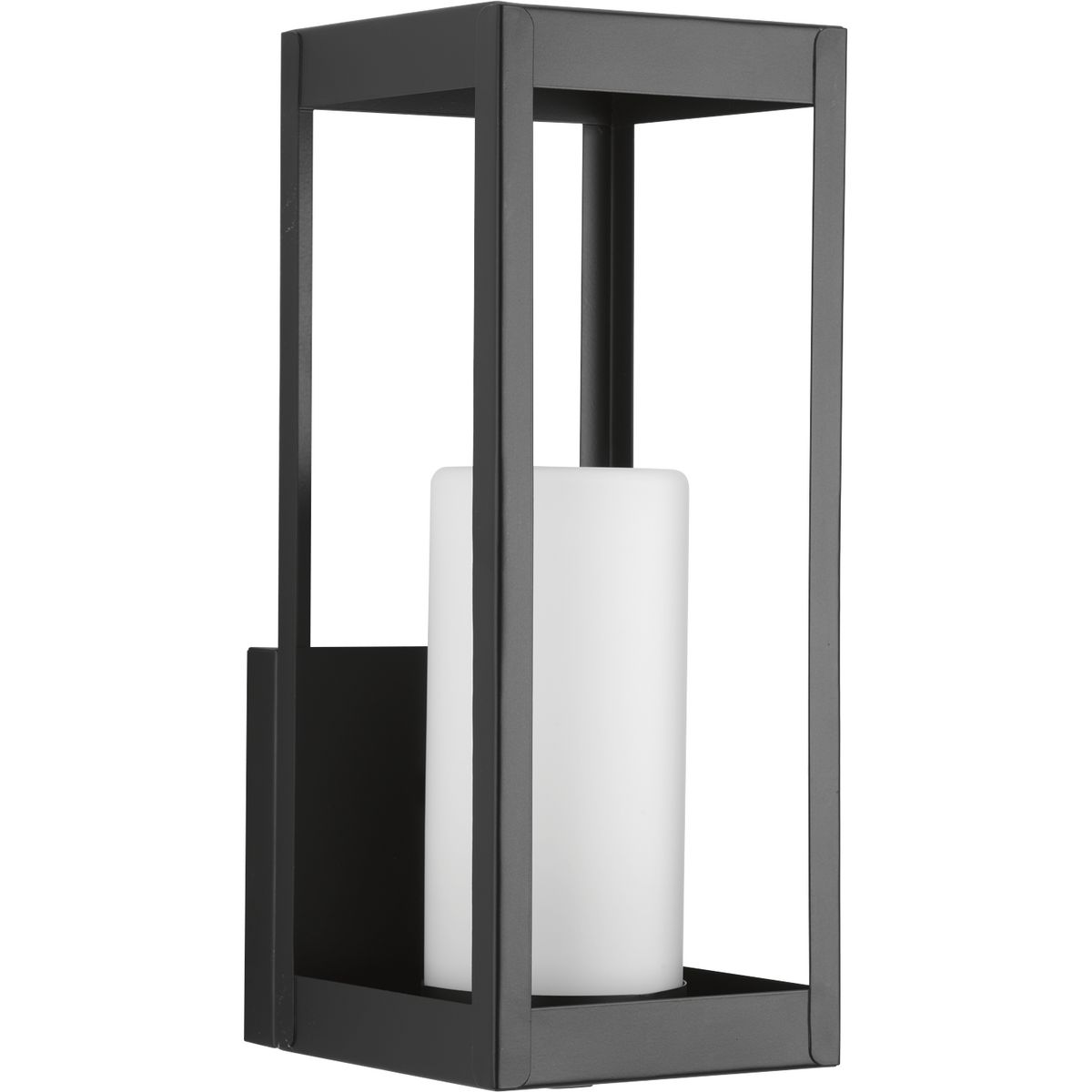 One-light medium wall lantern in the Patewood Collection have a modern shadowbox housing in a sleek Black finish constructed from durable stainless steel for years of reliability. The pillar candle style diffusers provide a crisp illumination for a pleasing complement to your home�s exterior.