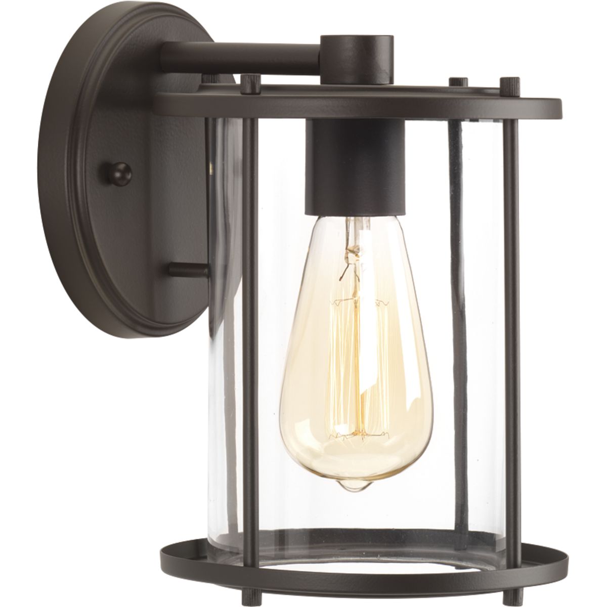 Gunther lanterns provide an affordable and stylish option to update a home's curb appeal. Inspired by the popular farmhouse design trend, these cylindrical lights provide the perfect showcase for vintage style light bulbs. The one-light medium wall lantern features clear glass finished in Antique Bronze.
