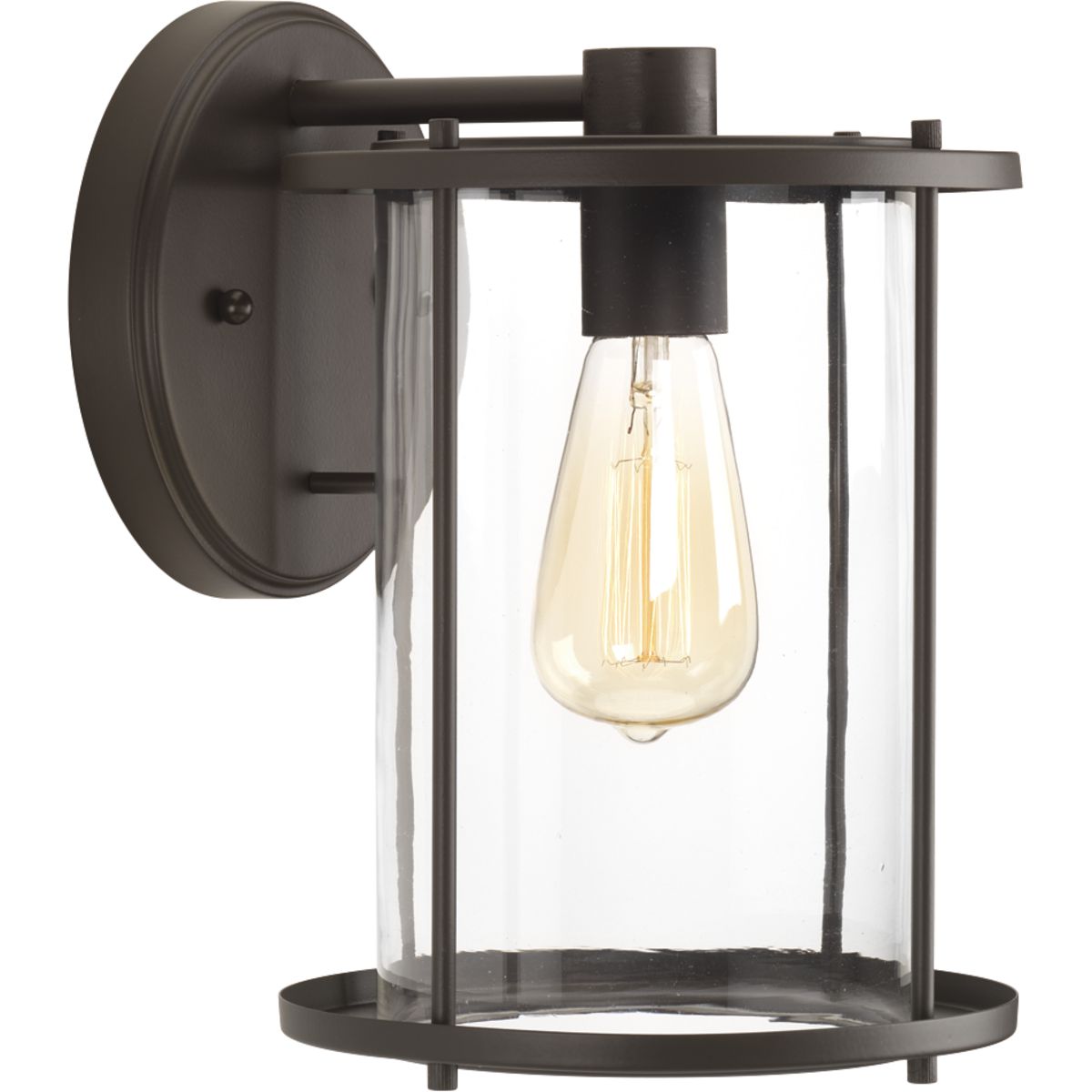Gunther lanterns provide an affordable and stylish option to update a home's curb appeal. Inspired by the popular farmhouse design trend, these cylindrical lights provide the perfect showcase for vintage style light bulbs. The one-light large wall lantern features clear glass finished in Antique Bronze.