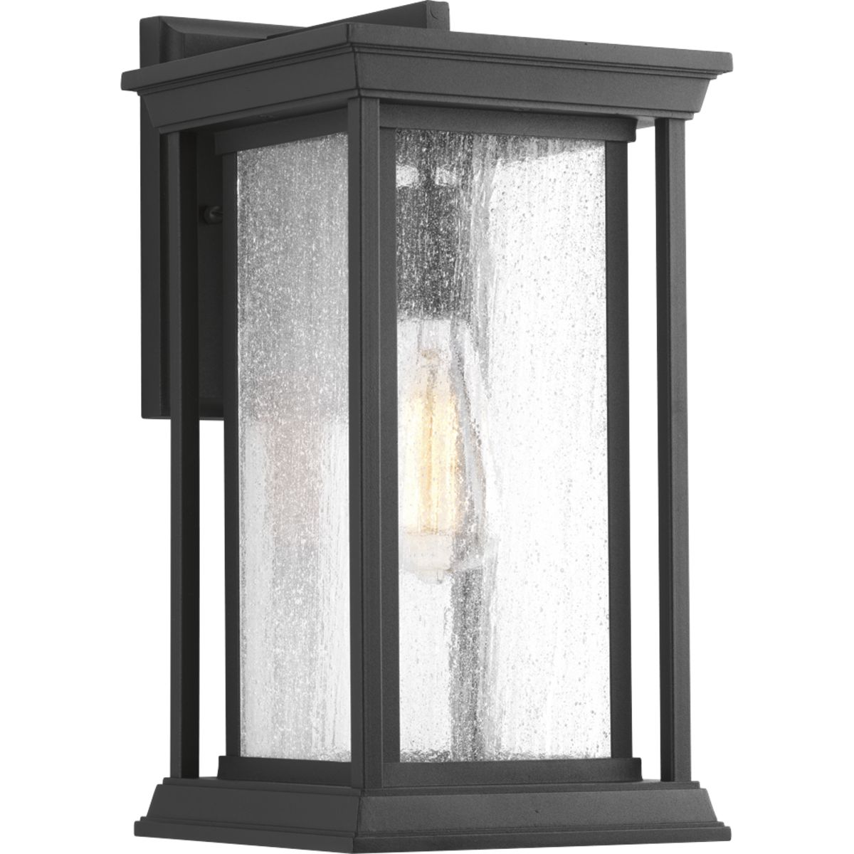 One-Light medium wall lantern with a Craftsman-inspired silhouette, Endicott offers visual interest to your home's exterior. The elongated frame is finished with clear seeded glass.