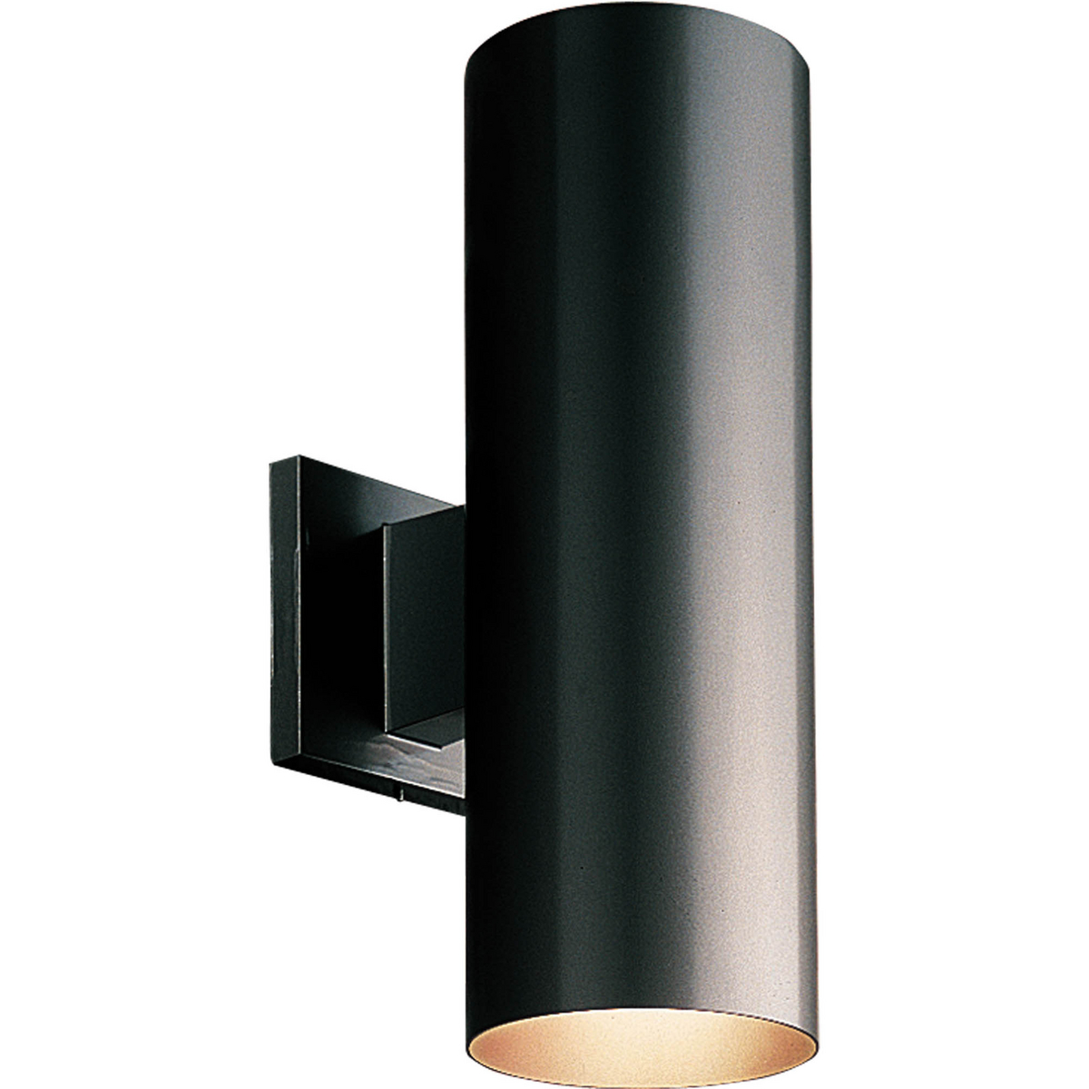 5 in up/down cylinder/ outdoor lantern in Black. with heavy duty aluminum construction and die cast wall bracket. Powder coated finish. Wet location listed when used with P860045 top cover lens.
