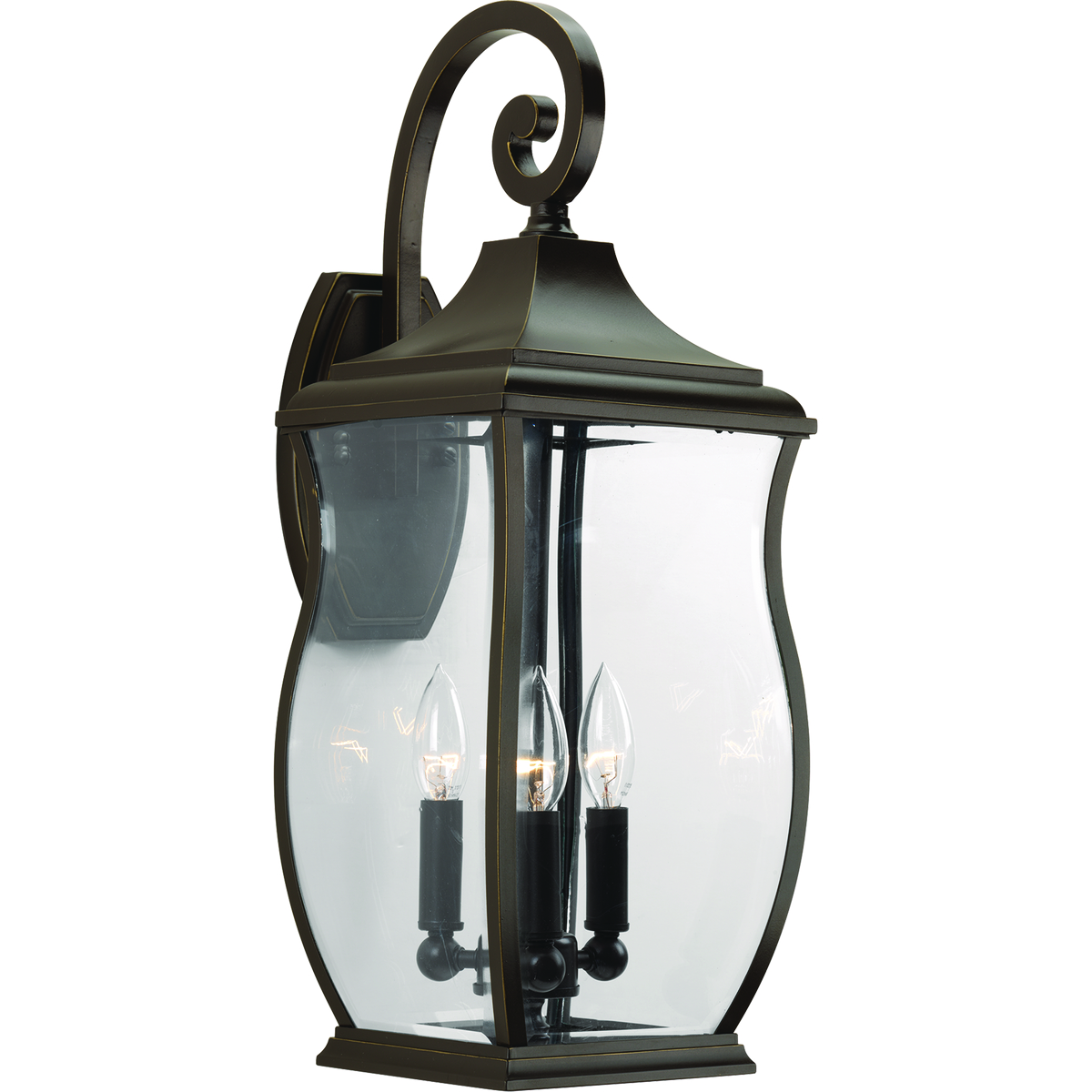 Enjoy the simple elegance of traditional styling in this three-light wall lantern. Township's clear beveled glass and Oil Rubbed Bronze finish contains notes of New England-inspired style for this new outdoor lantern collection.