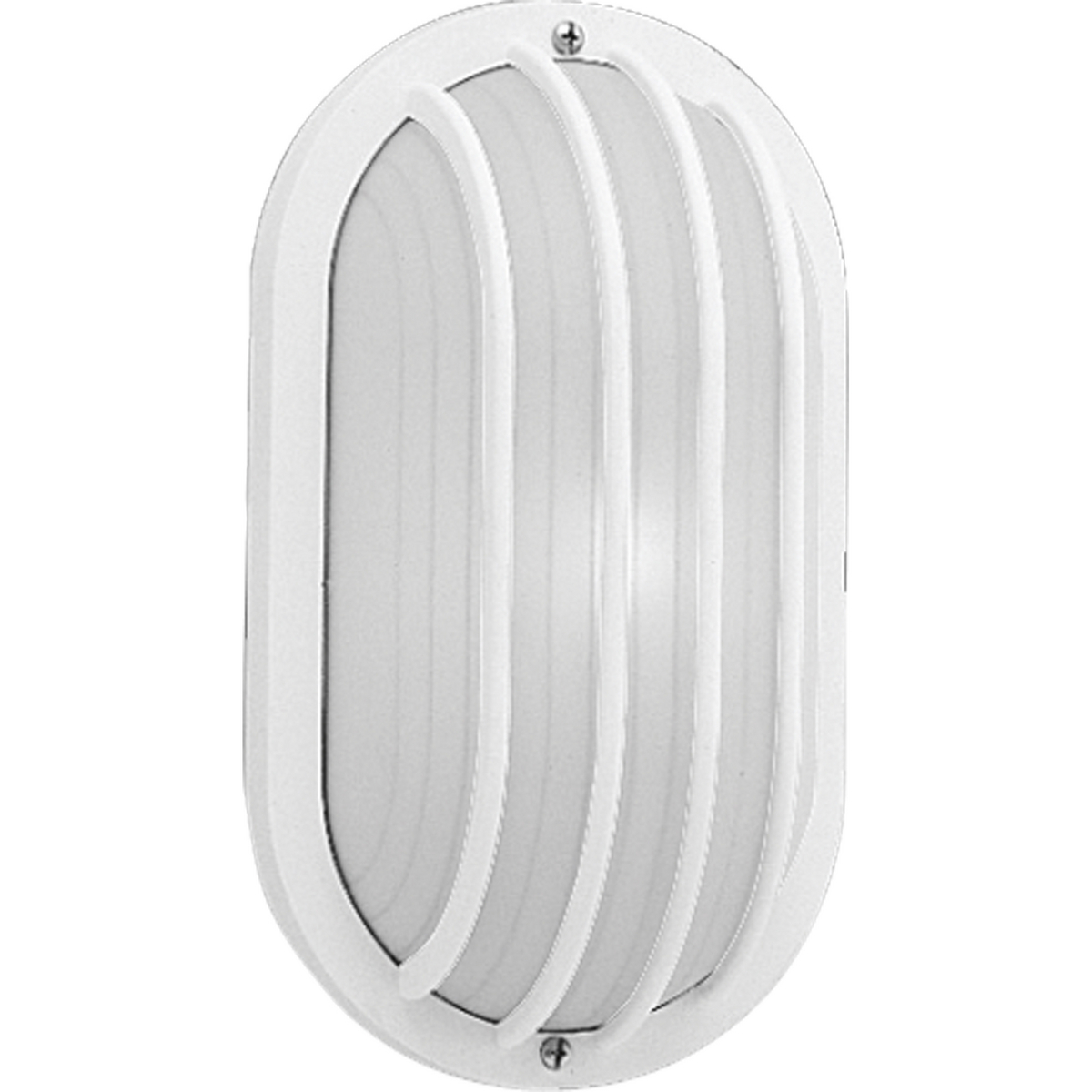 One-Light 10-1/2 in Wall or Ceiling Mount Bulkhead with cage. Polycarbonate light for indoor and outdoor areas. Colors will not fade and parts will not corrode. UV stabilized. UL listed for wet locations. Wall mount only. White finish.