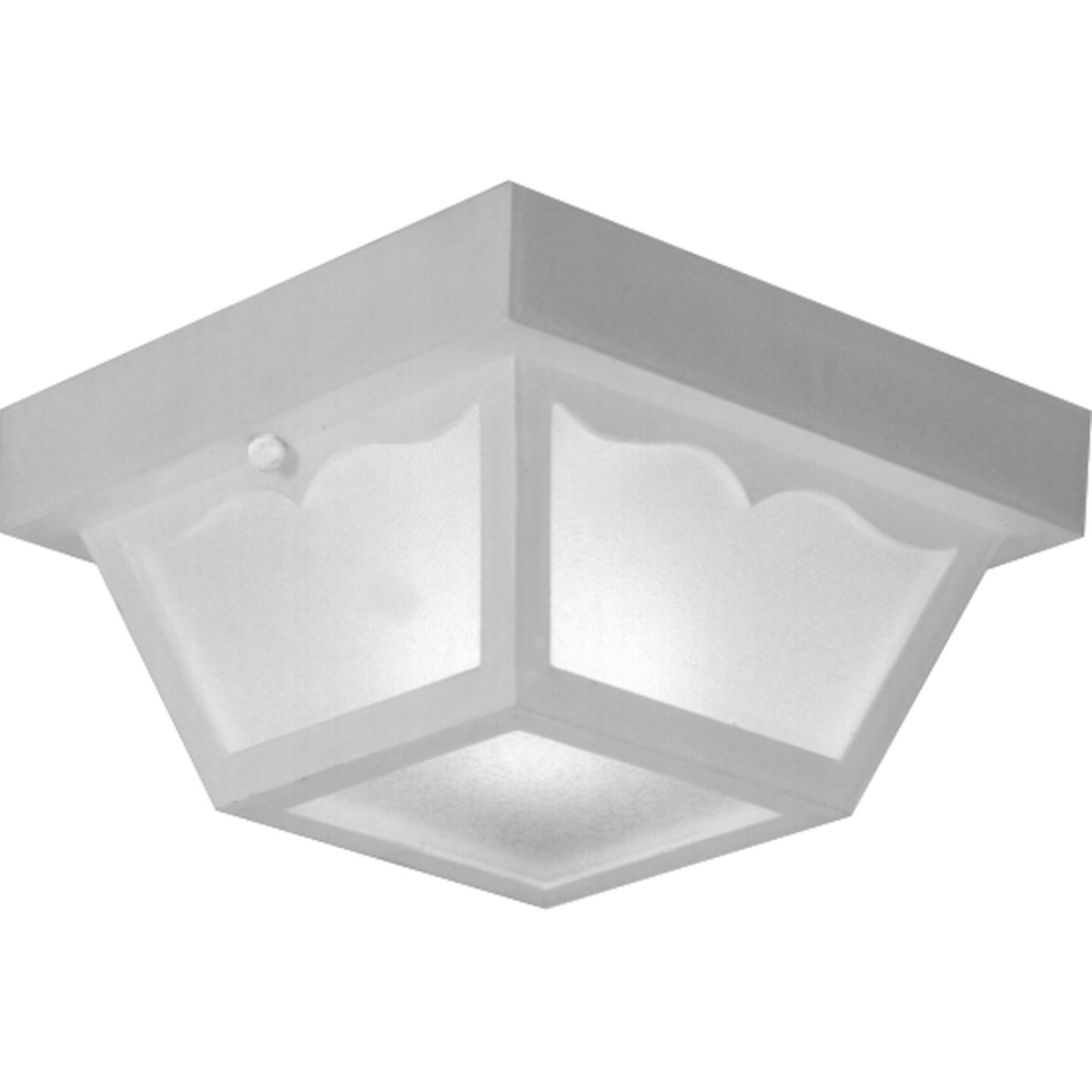 One-light non-metallic ceiling light with one-piece white acrylic diffuser and scalloped detail. White finish.