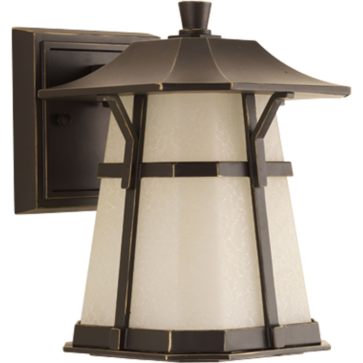 Craftsman styling marries traditional and rustic details. Artistic glass with die-cast aluminum powder coated finish. This one-light LED small wall lantern is 3000K, 90+ CRI and 623 lumens (source).
