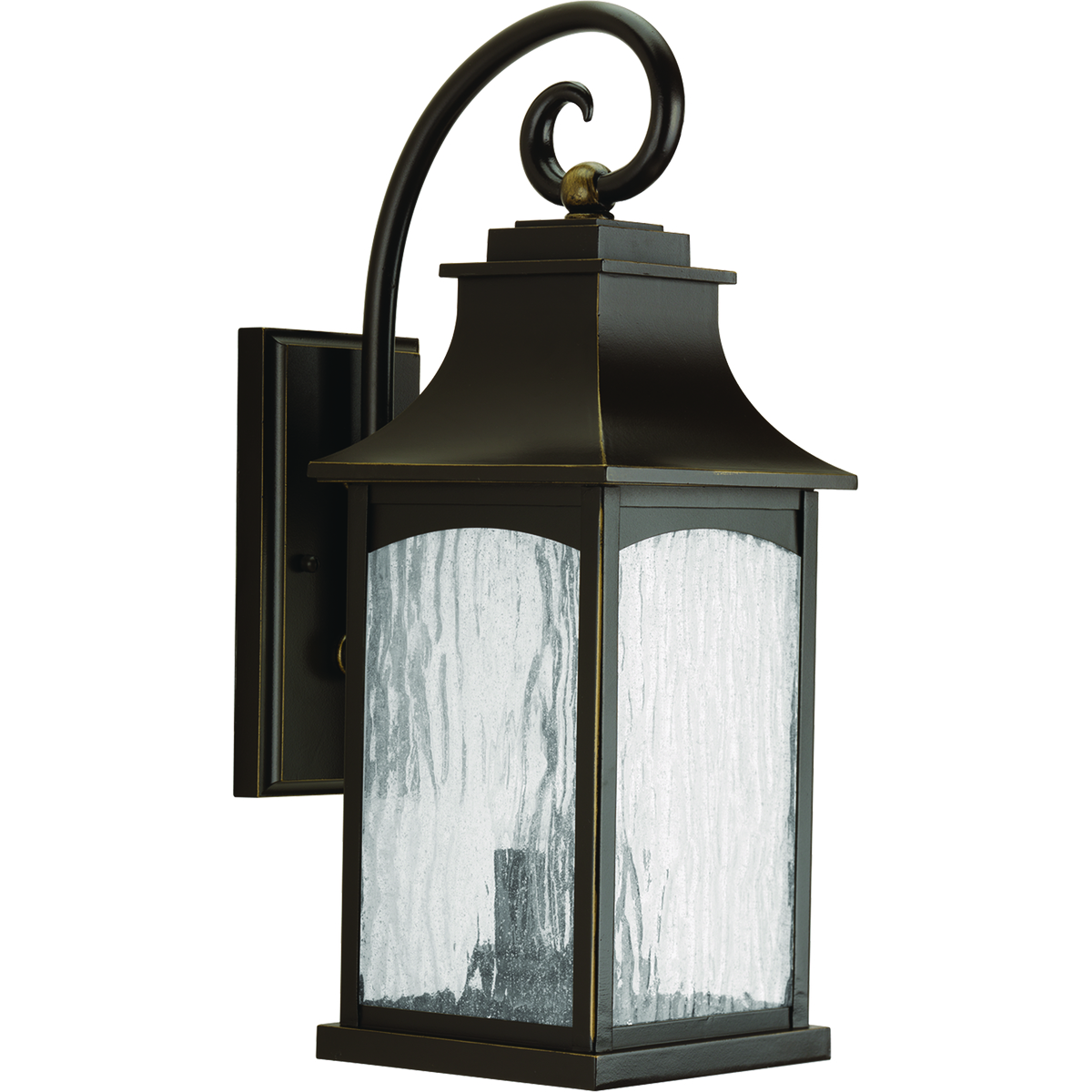Two-light medium wall lantern in the Maison Collection offers traditional French country styling for a variety of home settings. Classic and formal clear water seeded glass complements the powder coat finish. Oil Rubbed Bronze finish.