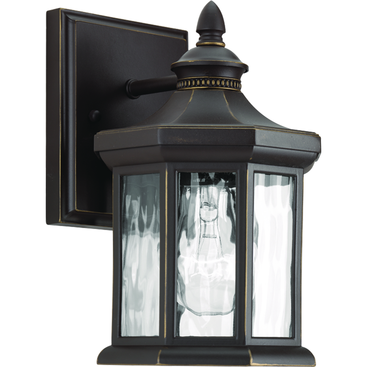 The one-light small wall lantern in the Edition collection features distinctive octagonal shape for classic styling. Clear water glass elements are accented by a Antique Bronze finish. Die-cast aluminum construction with a powder coat finish makes this a durable style for updating a home's curb appeal.