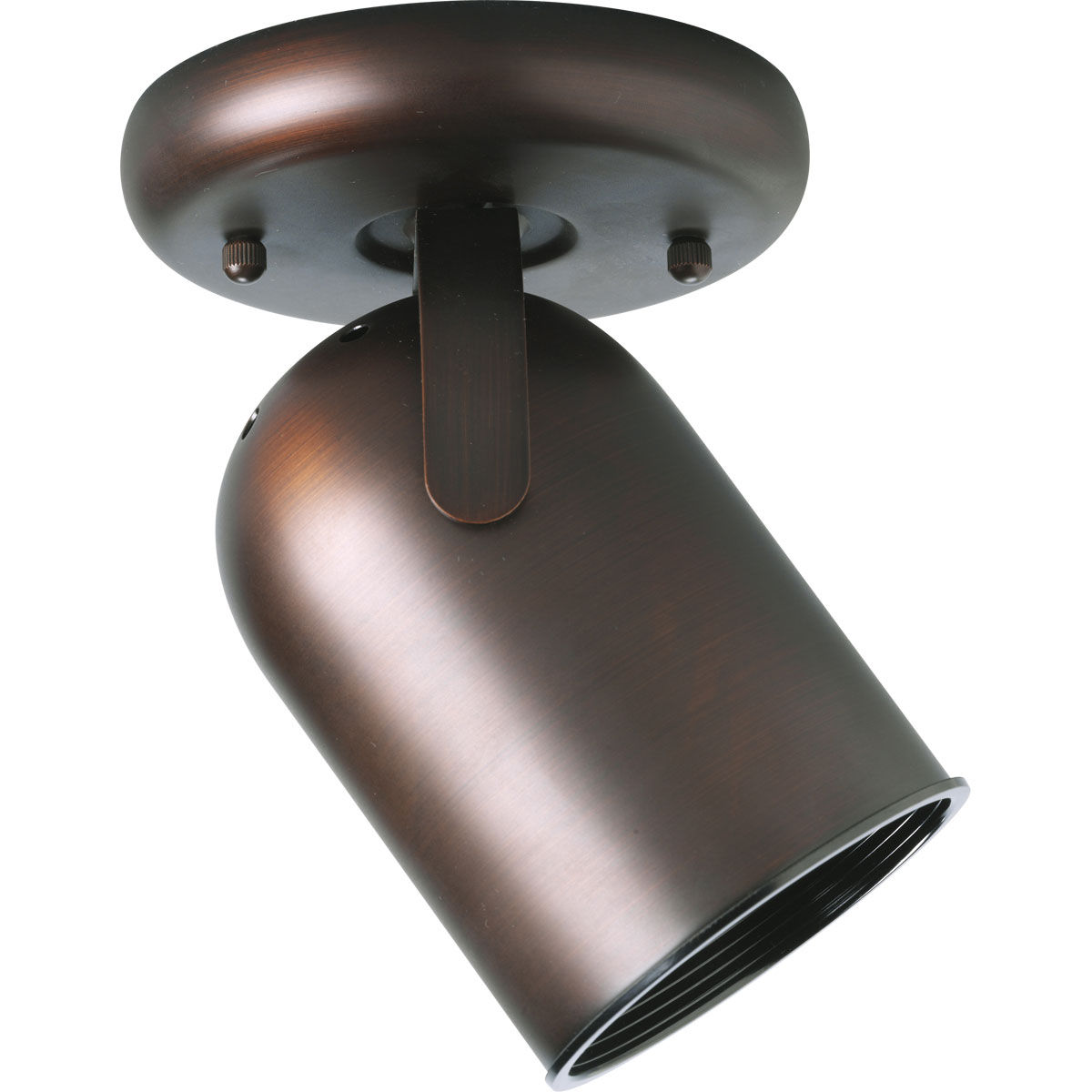 The contemporary design of this Progress Lighting one-light fixture updates the look of any room in your home. This multi-directional light comes in a clean, Urban Bronze finish that complements almost any style. One-light round back ceiling mount directional in Urban Bronze finish.