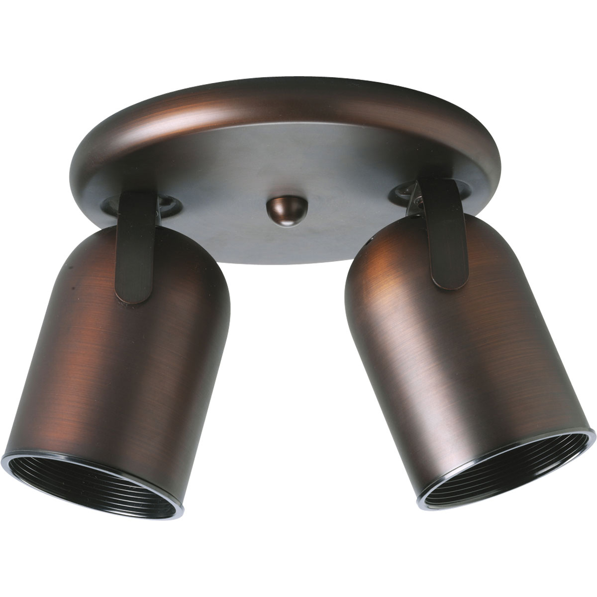Two-light round back ceiling mount directional in Urban Bronze finish.