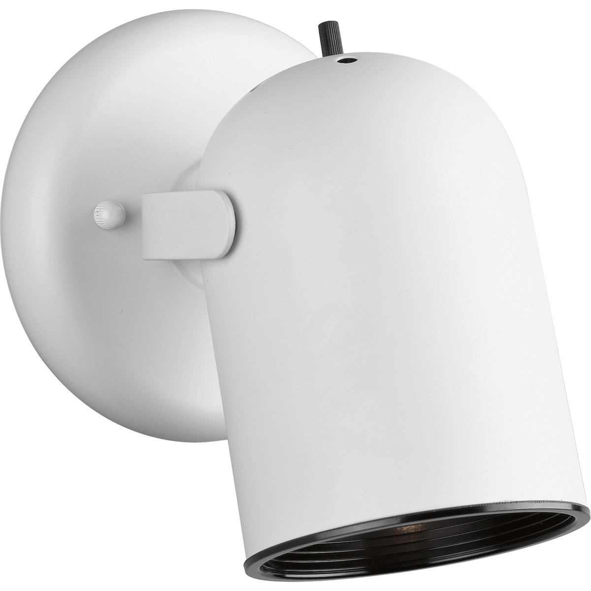 One-light round back wall or ceiling mount directional with on/off switch in White finish.