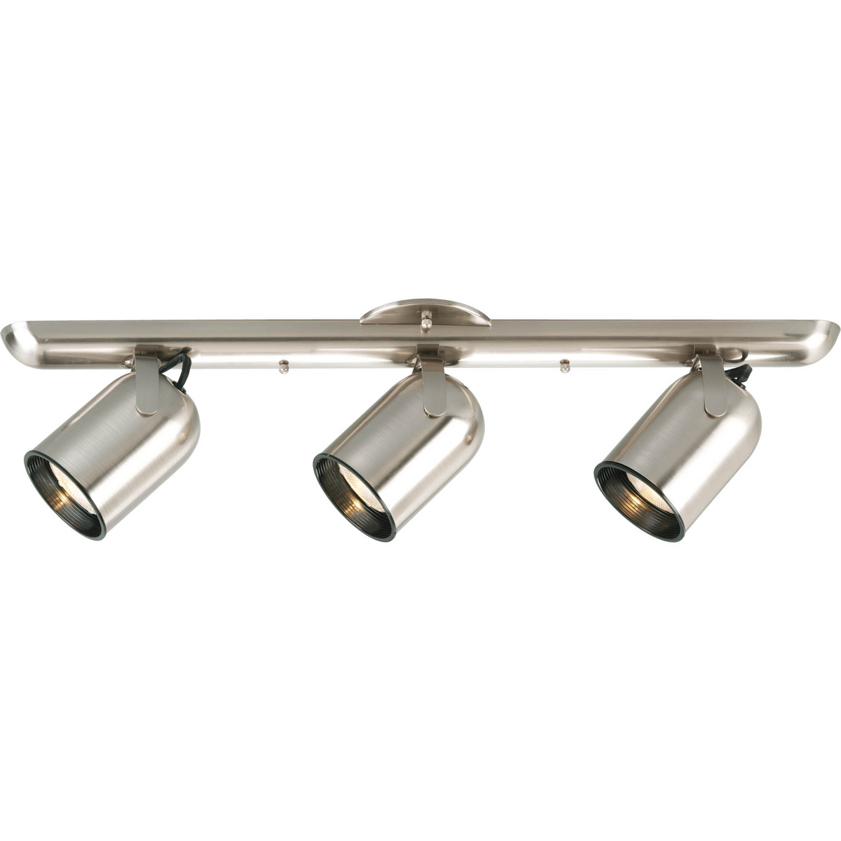 Three-light round back wall or ceiling mount directional in Brushed Nickel finish.