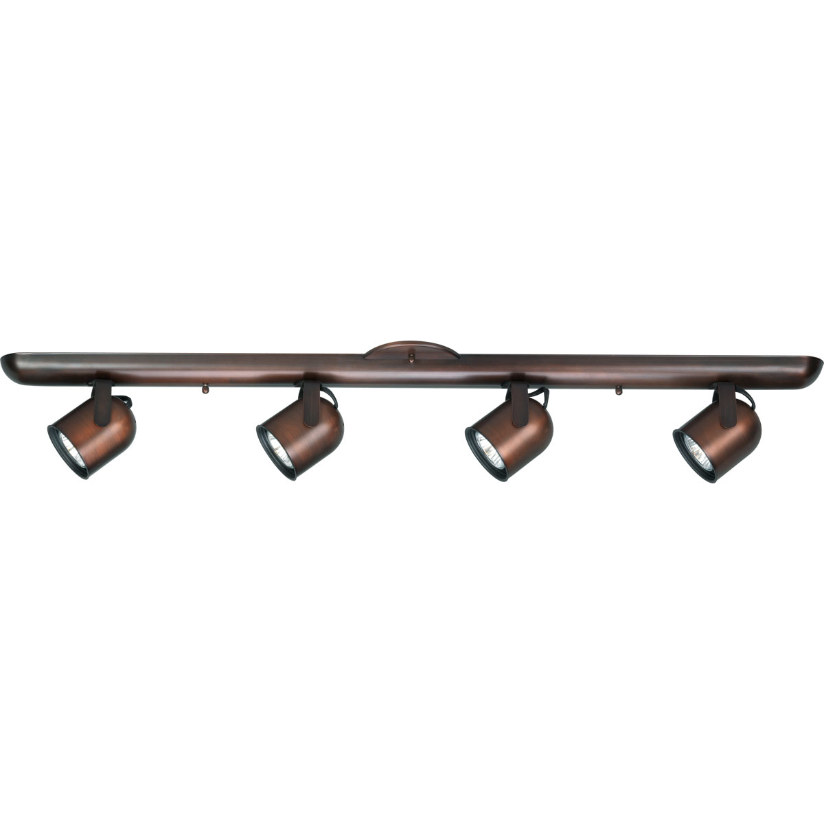 Four-light round back wall or ceiling mount directional. Transitional design in an Urban Bronze finish will be a stylish complement to your decor. Four independently adjustable track heads to direct and focus light where needed - track heads rotate 350-degrees and has a 60-degree tilt. MR16 bulbs included.
