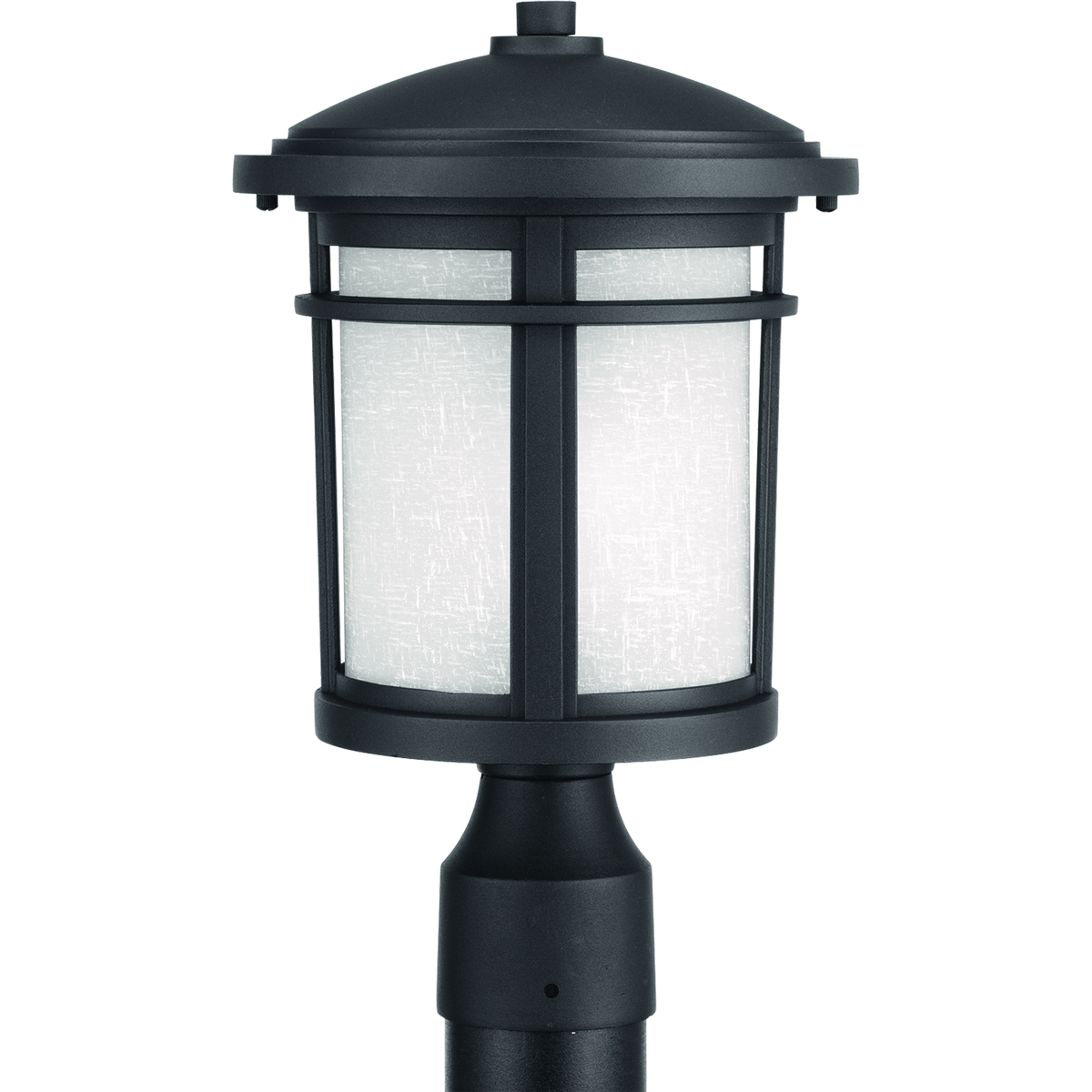 LED post lantern with etched white linen glass. Fits 3 in posts order separately. 120V AC replaceable LED module, 623 lumens (source), 3000K color temperature and 90+ CRI.