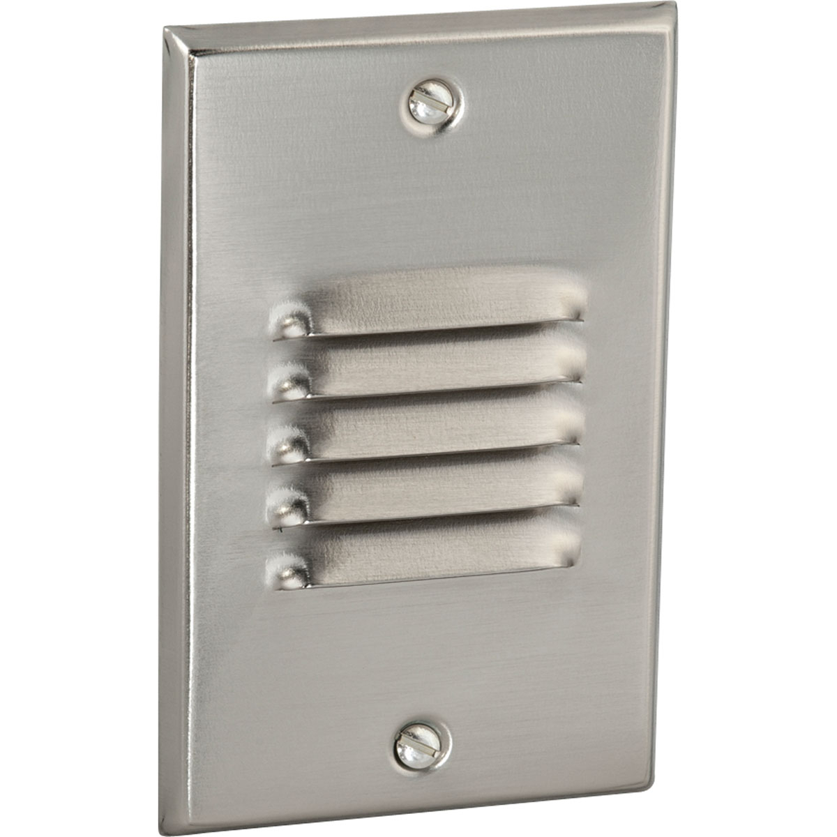 The 5w, 3000K step light/wall lights is a vertical louvered mount that mounts in a single-gang wall box. 84+ CRI and 120 degree beam spread. Wet location listed so can be used indoor or outdoors. Brushed Nickel finish.