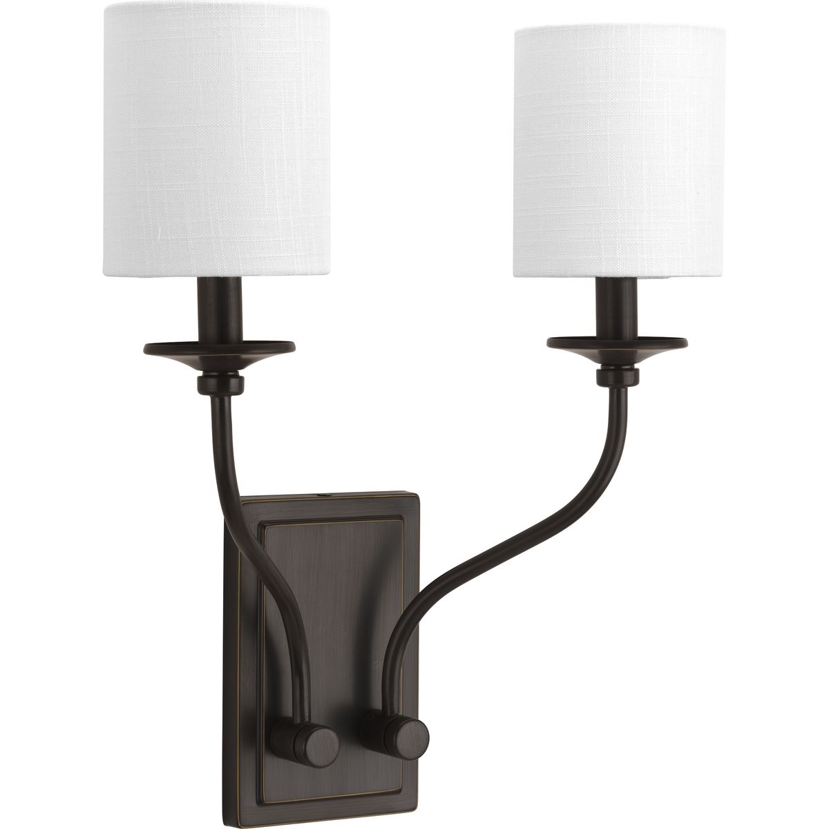 Bonita sconces have a traditional elegance to complement luxurious living with an understated beauty. Crisp metal fittings support a graceful frame and candle topped with Summer Linen shades. Two-Light wall sconce. Antique Bronze finish.