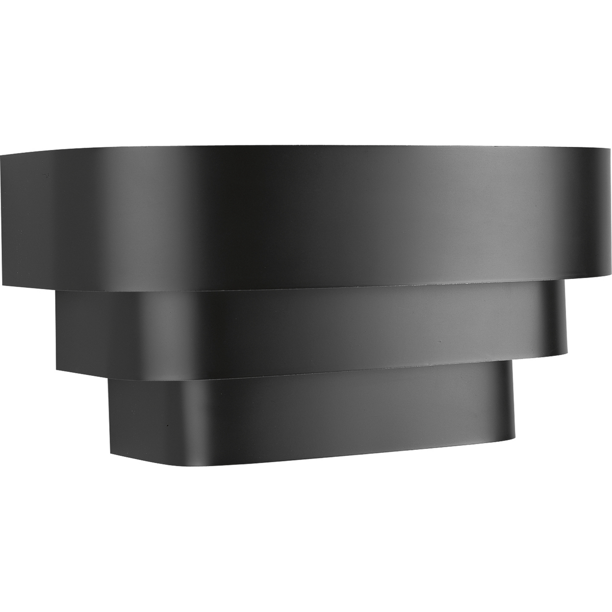 One-light tri-band louver wall sconce with a metal shade in a Black finish. Fixture provides illumination from top, bottom and between louvers.