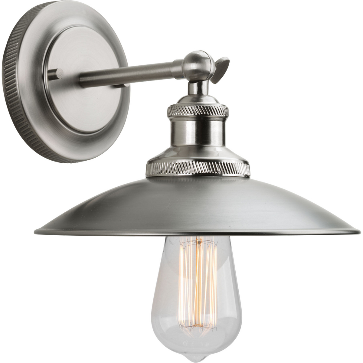 With Archives' pendants and wall sconce, carefully crafted details and special accents achieve a vintage electric feel. One-light adjustable swivel wall sconce with brushed nickel accents.
