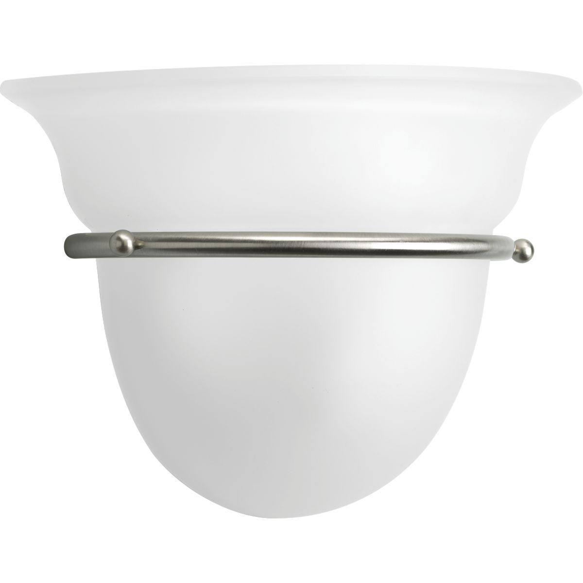 One-light wall sconce with etched white oversized, bell-shaped glass bowl. Brushed Nickel finish.