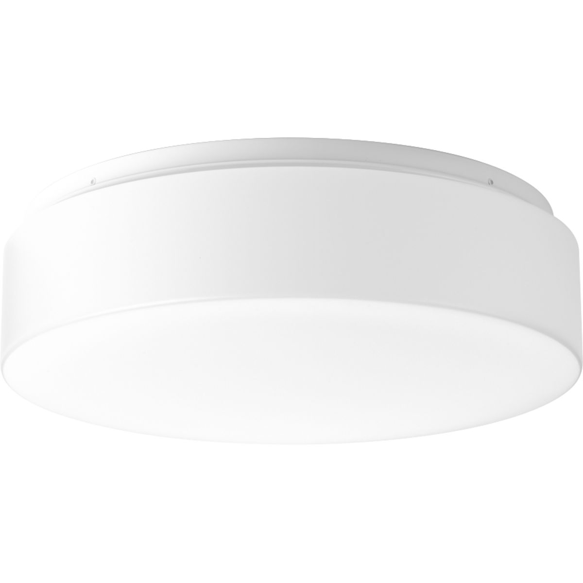 LED flush mount with white acrylic diffuser mounts to baked enamel ceiling pan. Twist on installation with a single locking thumb screw. UL approved for damp locations. Ceiling or wall mount. 2025 lumens, 90 lumens/watt (delivered), 3000K and 90CRI. ENERGY STAR and Title 24.