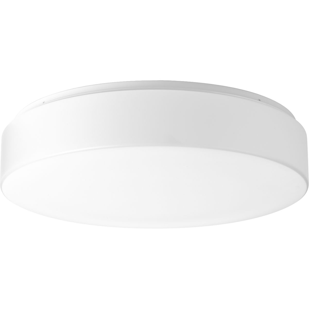 LED flush mount with white acrylic diffuser mounts to baked enamel ceiling pan. Twist on installation with a single locking thumb screw. UL approved for damp locations. Ceiling or wall mount. 3000 lumens, 93.8 lumens/watt (delivered), 3000K and 90CRI. ENERGY STAR and Title 24.