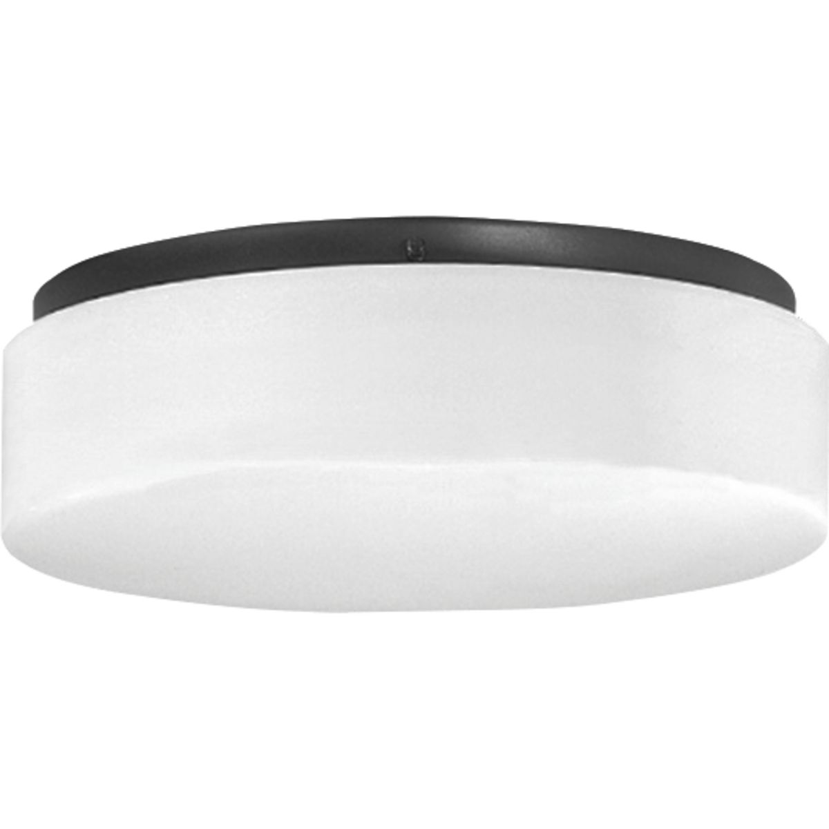 LED flush mount with white acrylic diffuser mounts to baked enamel ceiling pan. Twist on installation with a single locking thumb screw. ETL approved for damp locations. Ceiling or wall mount. 1680 lumens, 80 lumens/watt (delivered), 3000K and 90CRI. ENERGY STAR and Title 24. Black finish.