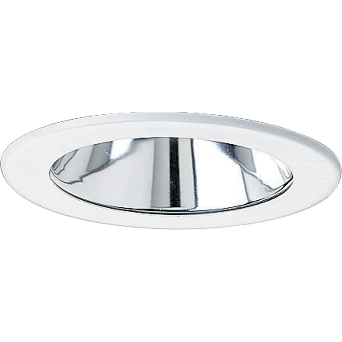 4 in Specular Clear Alzak Cone trim with bright white powdered painted metal flange.