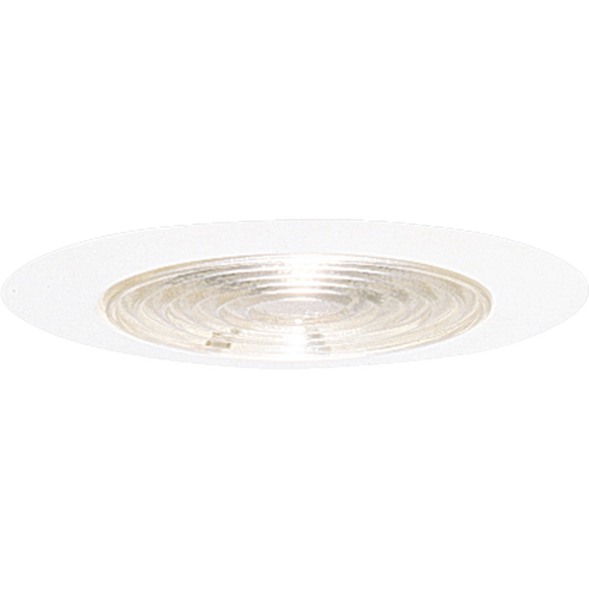 6 in Fresnel Lens Shower Light with Reflector with Fresnel Glass lens and bright white powdered painted metal flange. 7-3/4 in outside diameter.