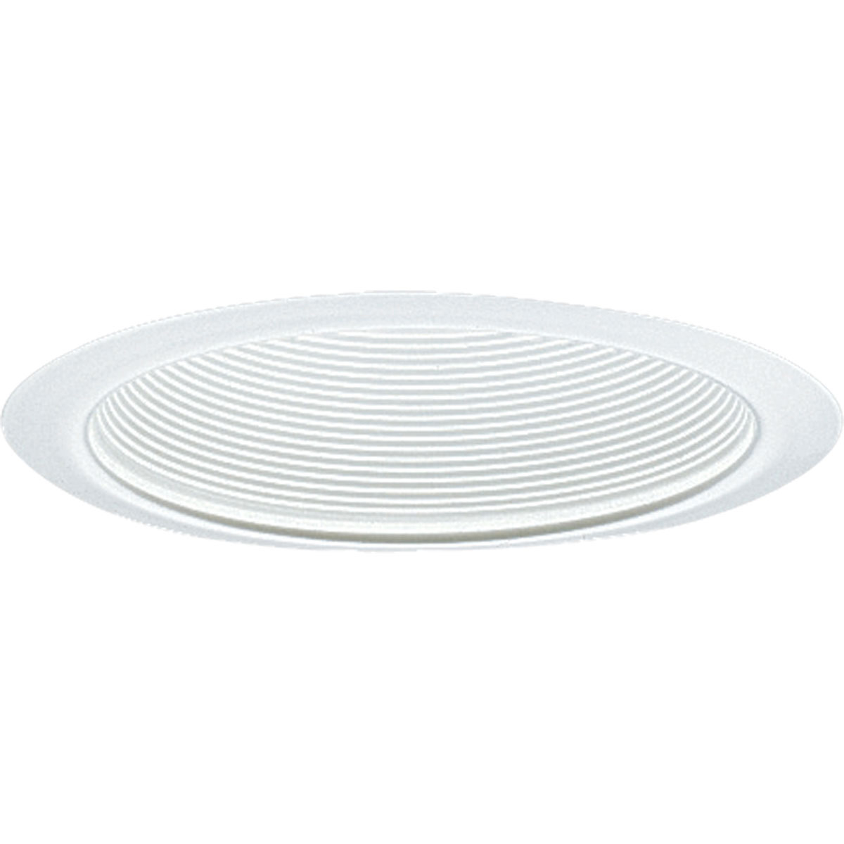 6 in Step Baffle for shallow housing in White finish with bright white powder painted flange. For insulated ceilings. 7-3/4 in outside diameter.