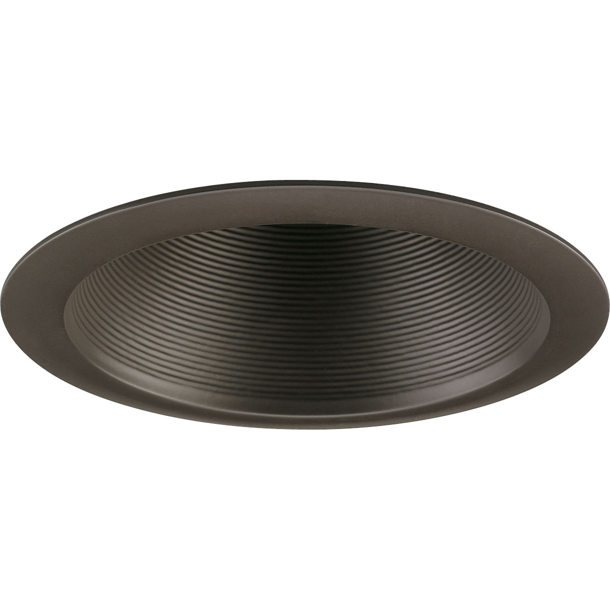 A multi-groove Step Baffle in an Antique Bronze finish for use with insulated ceilings. 7-3/4 in outside diameter.