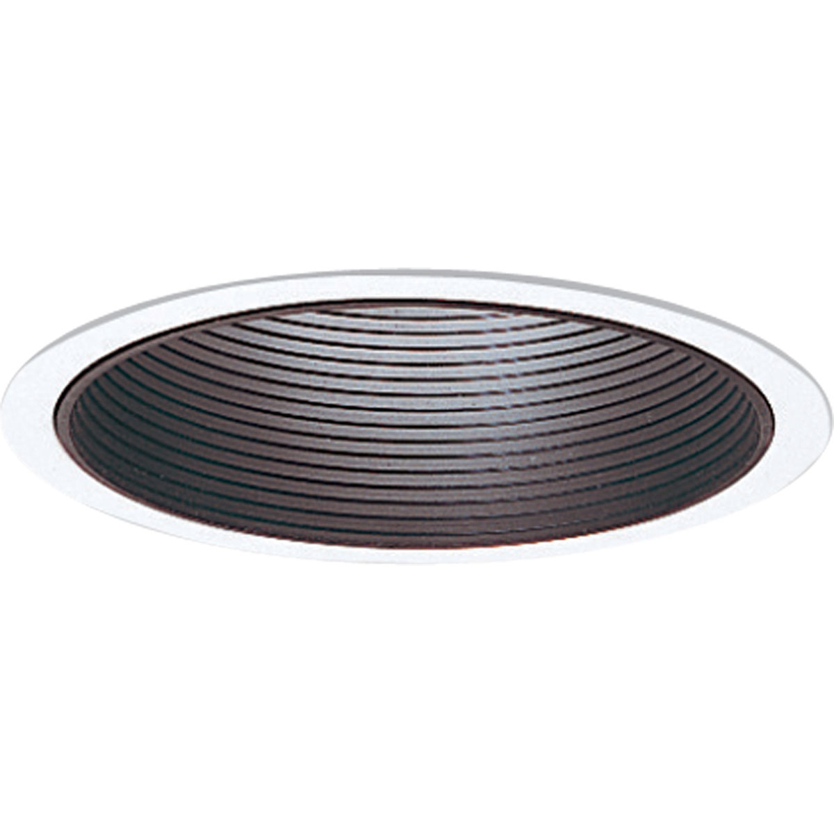 A multi-groove Step Baffle in a Black finish for use with insulated ceilings. 7-3/4 in outside diameter.