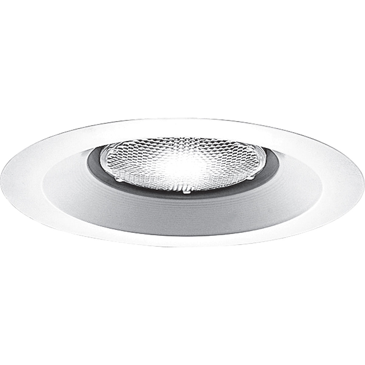 6 in Open Trim for shallow fixture in White finish with bright white powder painted flange. For insulated ceilings. 7-3/4 in outside diameter. White finish.