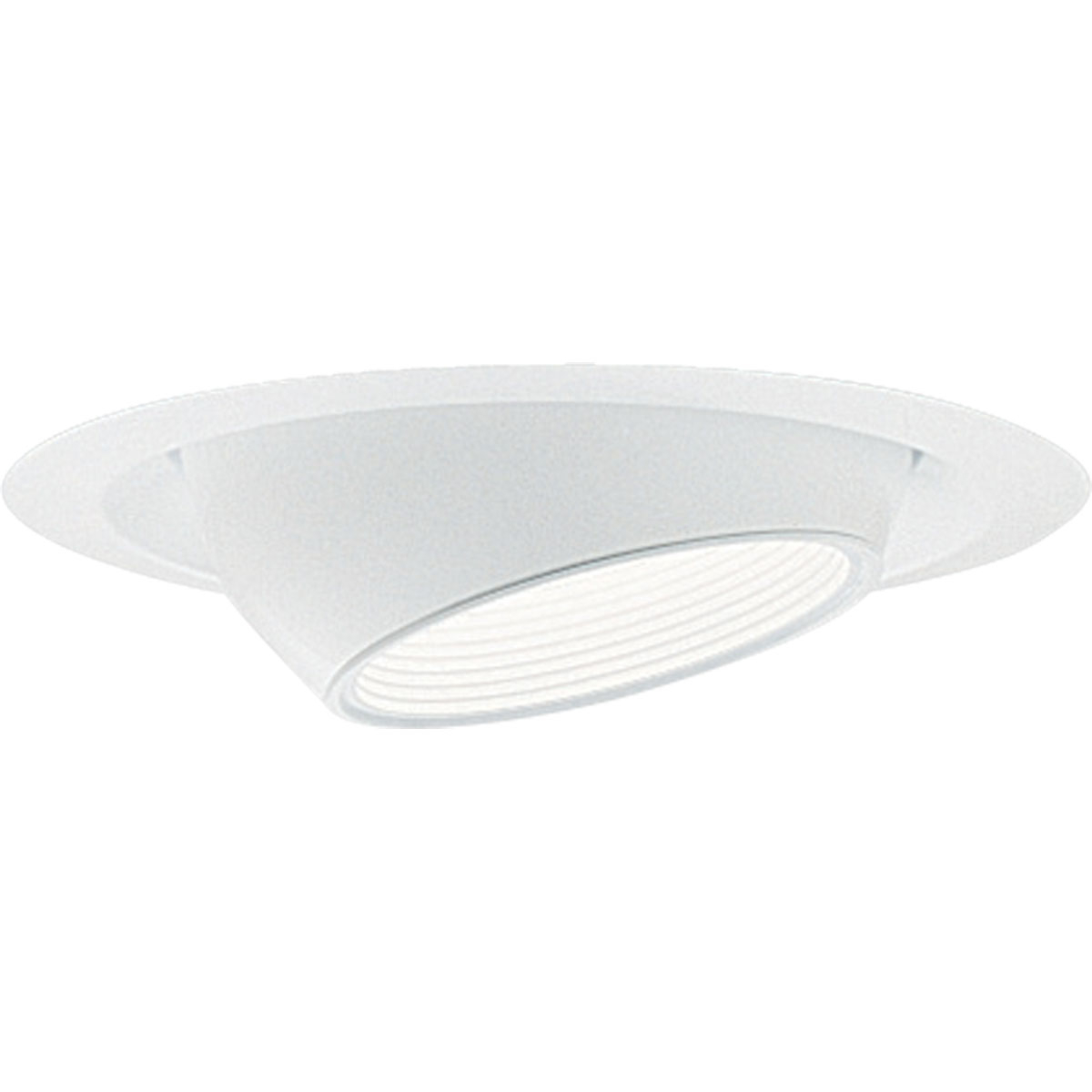 6 in Mini Eyeball with Baffle Trim in White finish and bright white powder painted steel flange and ball. For insulated ceilings. Rotates 358, tilts 30 max. 7-3/4 in outside diameter.