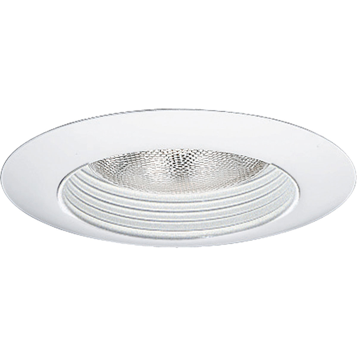 6 in Step Baffle Splay in White finish with bright white powder painted metal flange. For insulated ceilings. 8-3/4 in outside diameter.