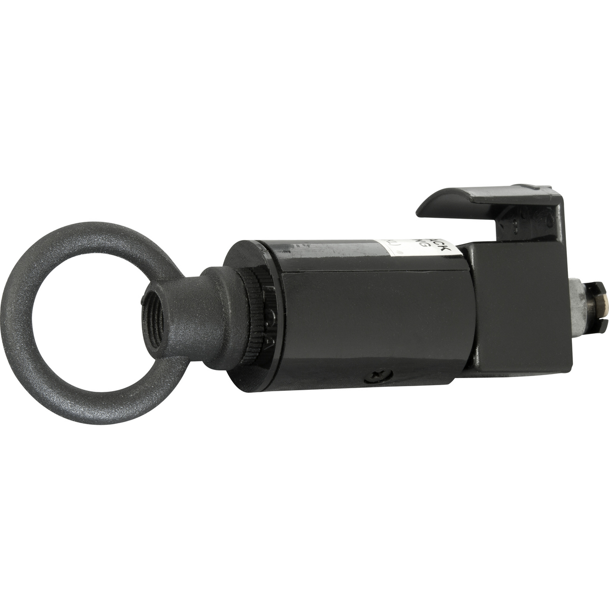 Fixture adapter. Adapts cord-hung (max. wt. 10 lbs.) or chain-hung (max. wt. 25 lbs.) fixtures to Trak-1. Black finish.