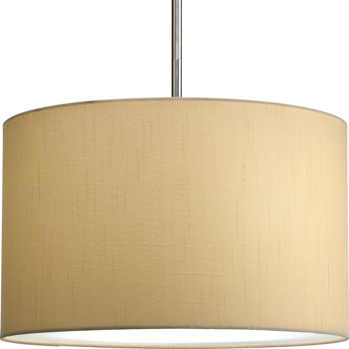 The Markor Series is a modular pendant system. The versatile series allow the choice of shades and stem kits. This 16 in shade with Beige Silken fabric is inspired by mid-century design. Acrylic bottom diffuser. This shade can be used with a variety of stem kits from 1 to 3 light in CFL, LED and incandescent light sources.