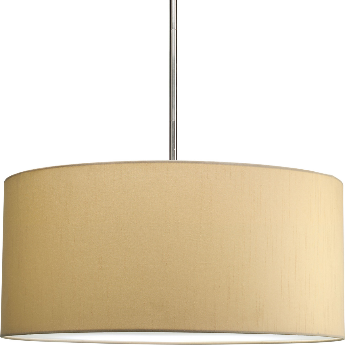 The Markor Series is a modular pendant system. The versatile series allow the choice of shades and stem kits. This 22 in shade with Beige Silken fabric is inspired by mid-century design. Acrylic bottom diffuser. This shade can be used with a variety of stem kits from 1 to 3 light in CFL, LED and incandescent light sources.